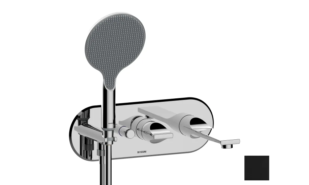 Наружная часть смесителя для ванны BOSSINI Apice Z00557.073 c изливом, верхним душем и шлангом, чёрный матовый