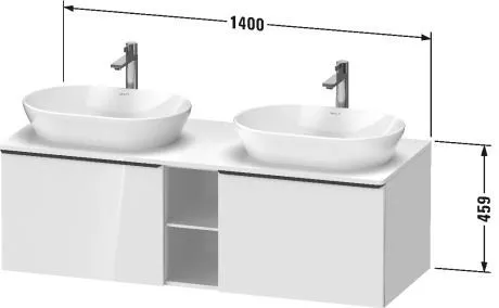 Тумба подвесная под две раковины DURAVIT D-Neo DE4950B4949 1400 мм х 550 мм, с 2 выдвижными ящиками и открытой полкой, графит матовый