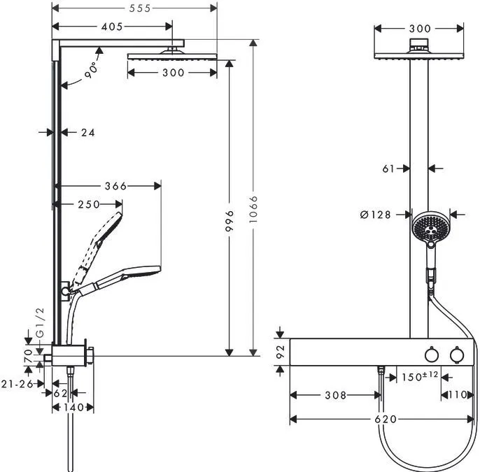 Душевой комплект Hansgrohe Raindance E 27363000 Showerpipe 300 1jet с ShowerTablet 600 хром