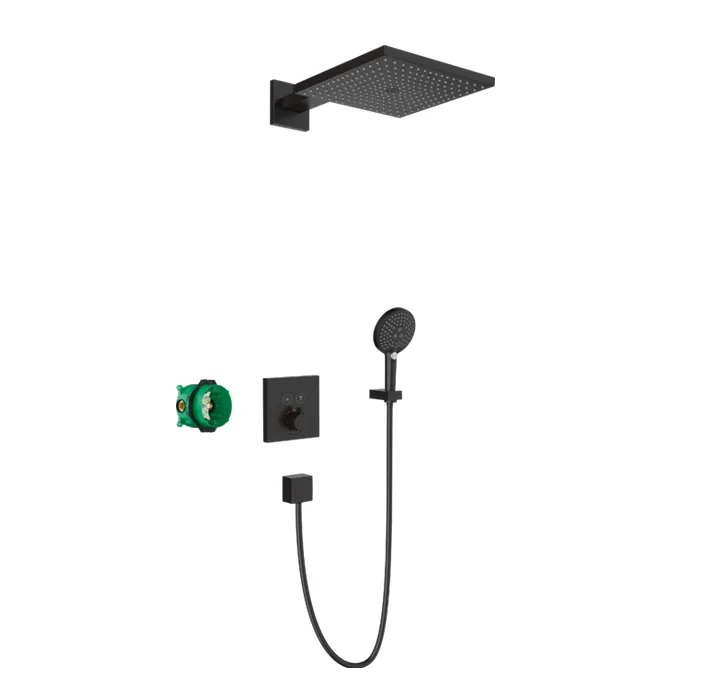 Душевая система скрытого монтажа с термостатом ShowerSelect HANSGROHE Raindance E 27939670 с ручным душем и шлангом, цвет Чёрный матовый