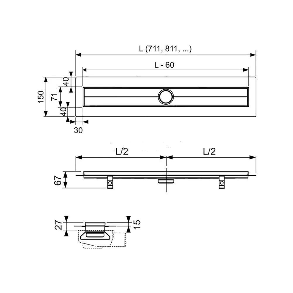 Дренажный канал TECE TECEdrainline 600800 80 см с гидроизоляцией Seal System