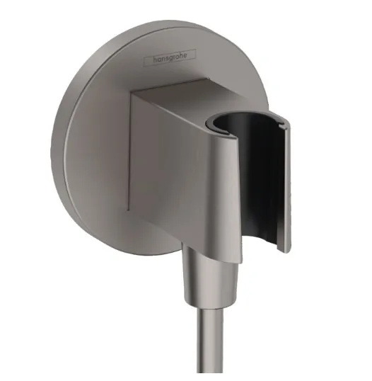 Шланговое подсоединение круглой формы HANSGROHE FixFit E 26888340 с держателем лейки, цвет Шлифованный чёрный хром