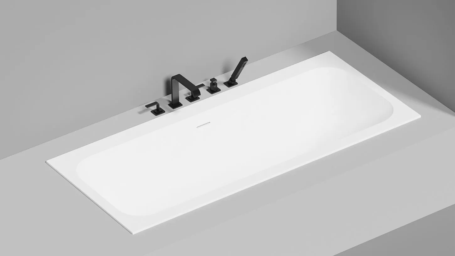 Встраиваемая прямоугольная ванна SALINI ORLANDA AXIS KIT 103322M 795х1800х600 мм, с регулируемыми ножками, из S-Stone, слив-перелив, сифон, донный клапан, цвет Белый матовый