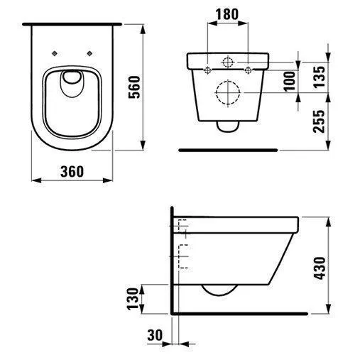 РАСПРОДАЖА Подвесной унитаз  Laufen  LB3 8.2068.0.000.000.1 56 см,  безободковый  (Rimless)