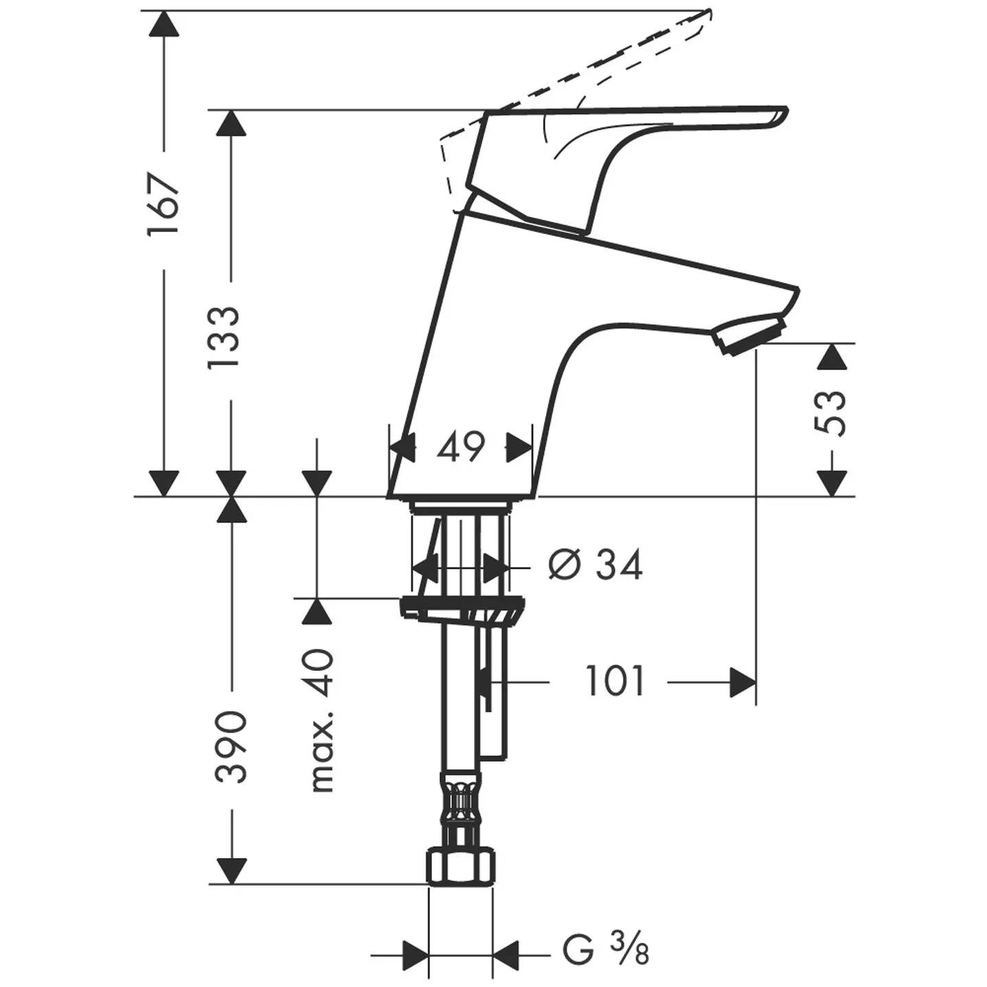 Однорычажный смеситель для раковины HANSGROHE Focus 31952000 без донного клапана, LowFlow 3,5 л / мин., цвет Хром