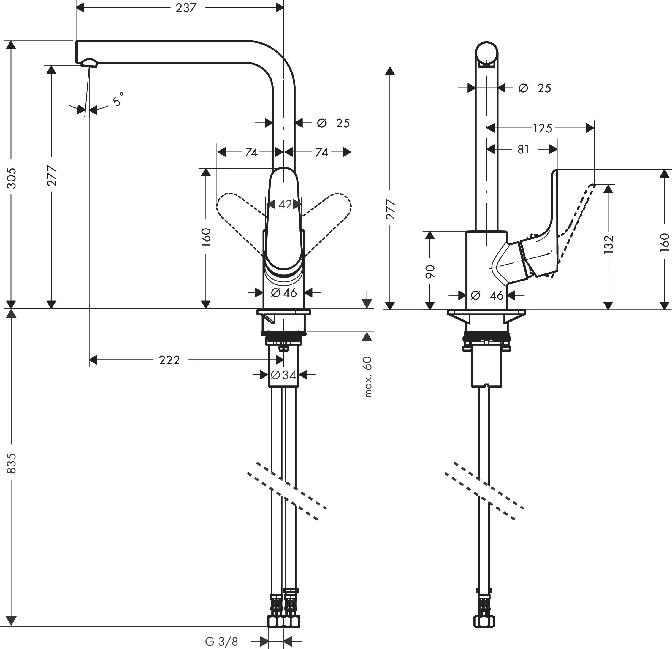 Кухонный смеситель однорычажный 1jet HANSGROHE Focus M 41 31817670 280 мм, цвет Чёрный матовый
