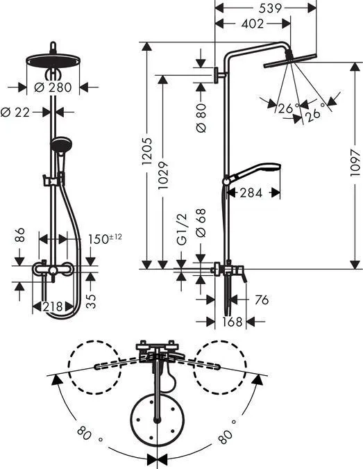 Душевая система Hansgrohe Croma Select 280 Air 1jet Showerpipe 26791000 хром
