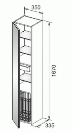 Высокий шкаф-пенал Keuco Royal Reflex  34031 570001 корпус матовый лак/фасад стекло черный