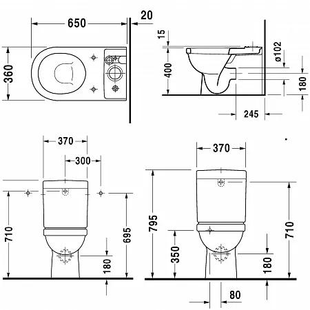 РАСПРОДАЖА Бачок для унитаза DURAVIT Happy D 0910000005 175 мм х 370 мм, с механизмом двойного слива, белый