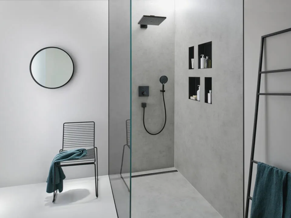 Верхний душ квадратный с настенным держателем HANSGROHE Raindance E 26238340 300, 1jet, цвет Шлифованный чёрный хром