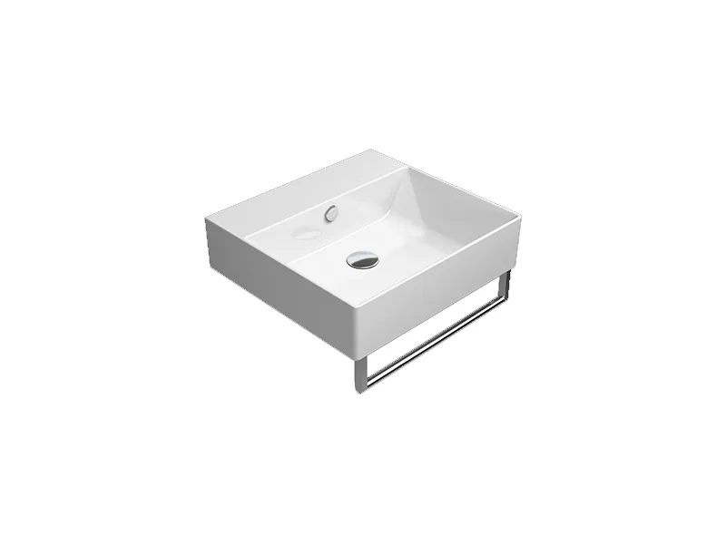 Раковина накладная/подвесная GSI KUBE X 9430111 500 мм х 470 мм, с 1 отверстием под смеситель, с переливом, без крепежа, белая глянцевая