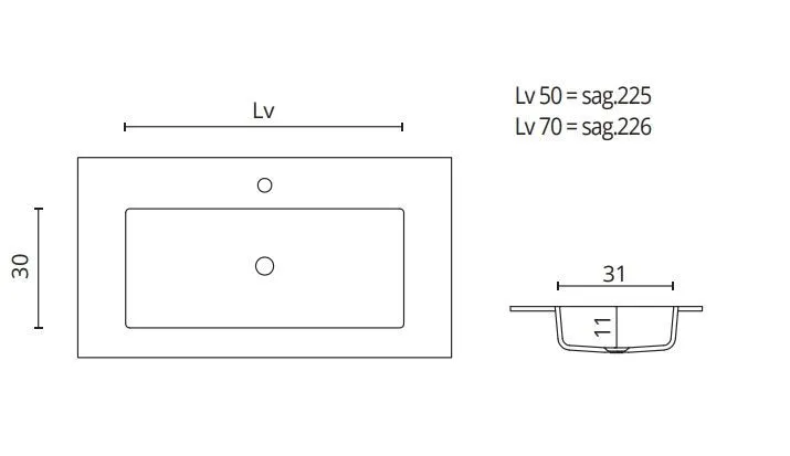 Раковина со столешницей BMT GALAXY 807 811 105 01.4 BO   1050х80х504 мм, с отверстием под смеситель, без перелива, B-Tech Bianco Opaco