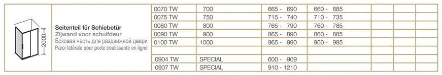 Боковая стенка для угловой душевой кабины Provex Toga 0090 TW 05 GL 900 мм х 2000 мм, блестящий алюминий/стекло прозрачное