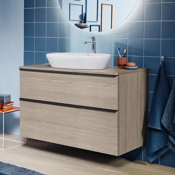 Тумба подвесная под раковину DURAVIT D-Neo DE4968040707 550 мм х 1000 мм, с двумя выдвижными ящиками и консолью, бетонно-серый матовый