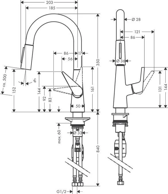 Смеситель для кухни с вытяжным душем Hansgrohe Talis S 72815000 Хром