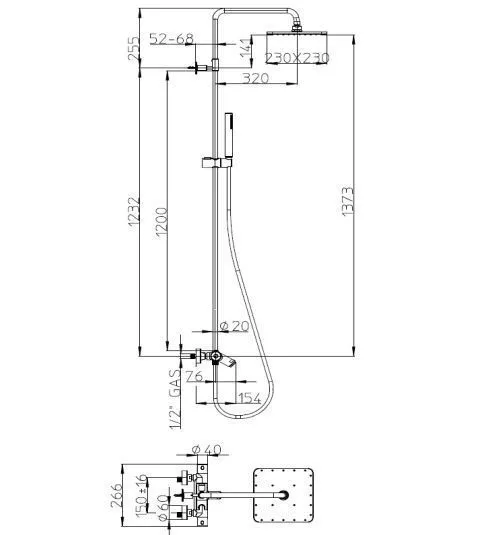 Душевая стойка BOSSINI COSMO L10403.1.030 с термостатом для душа, верхним и ручным душем и шлангом, хром