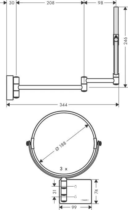 Косметическое зеркало без подсветки HANSGROHE AddStoris 41791340 Шлифованный чёрный хром