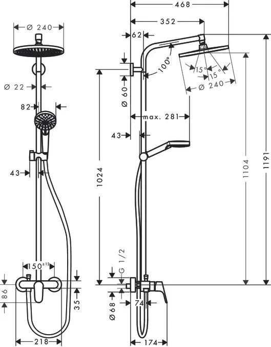 Душевая система Hansgrohe Crometta S 240 1jet 27269000 Хром