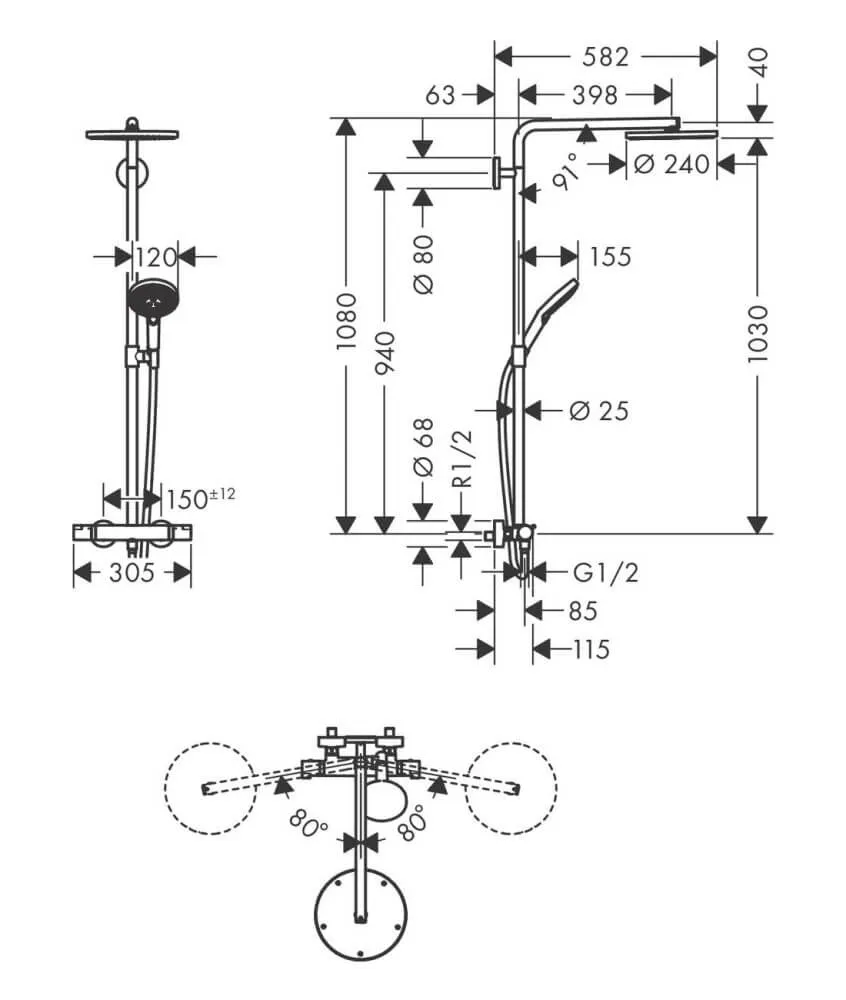 Душевая система Hansgrohe Raindance Select S Showerpipe 240 1jet PowderRain 27633000 с термостатом, хром
