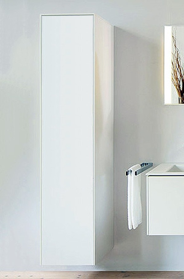 Высокий шкаф-пенал петли слева Keuco Plan 32930 300001 300 мм х 480 мм х 1750 мм, корпус ламинированный матовый белый/фасад стекло белый глянцевый