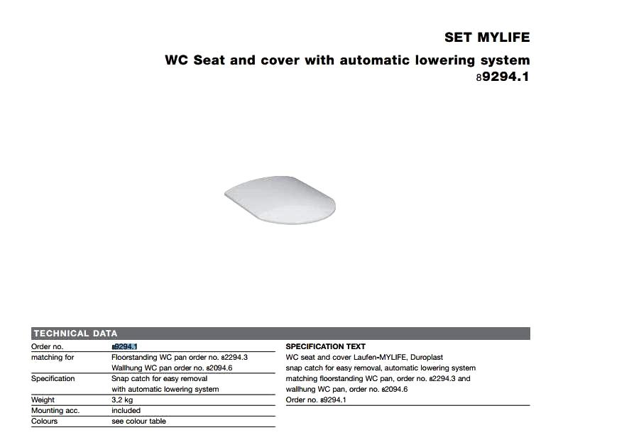 Сиденье с крышкой для унитаза Laufen  MyLife  8.9294.1.000.000.1 softclose, цвет белый 