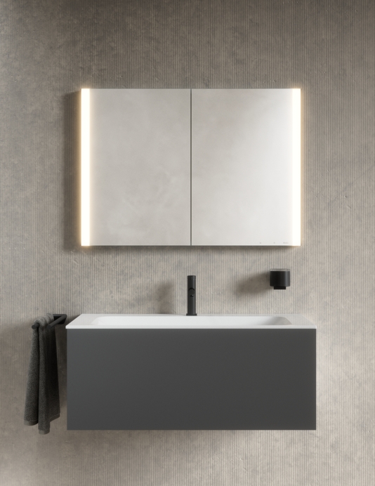 Зеркальный шкаф с подсветкой для настенного монтажа KEUCO Somaris 14503 512100 127 мм х 1000 мм х 710 мм, с 2 поворотными дверцами, цвет корпуса Белый матовый
