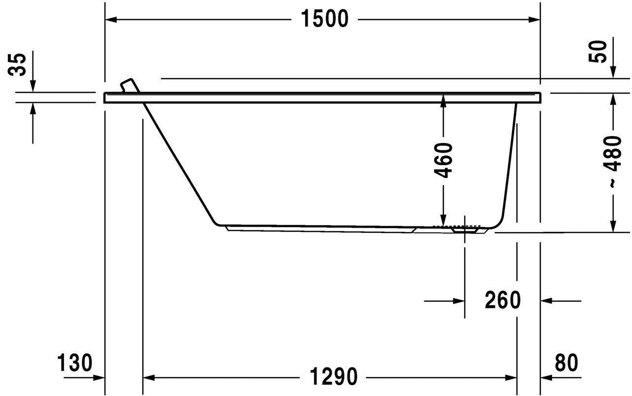 Акриловая ванна Duravit Starck 700332000000000 1500 х 750 c одним наклоном для спины, встраиваемая версия или версия с панелями, белая