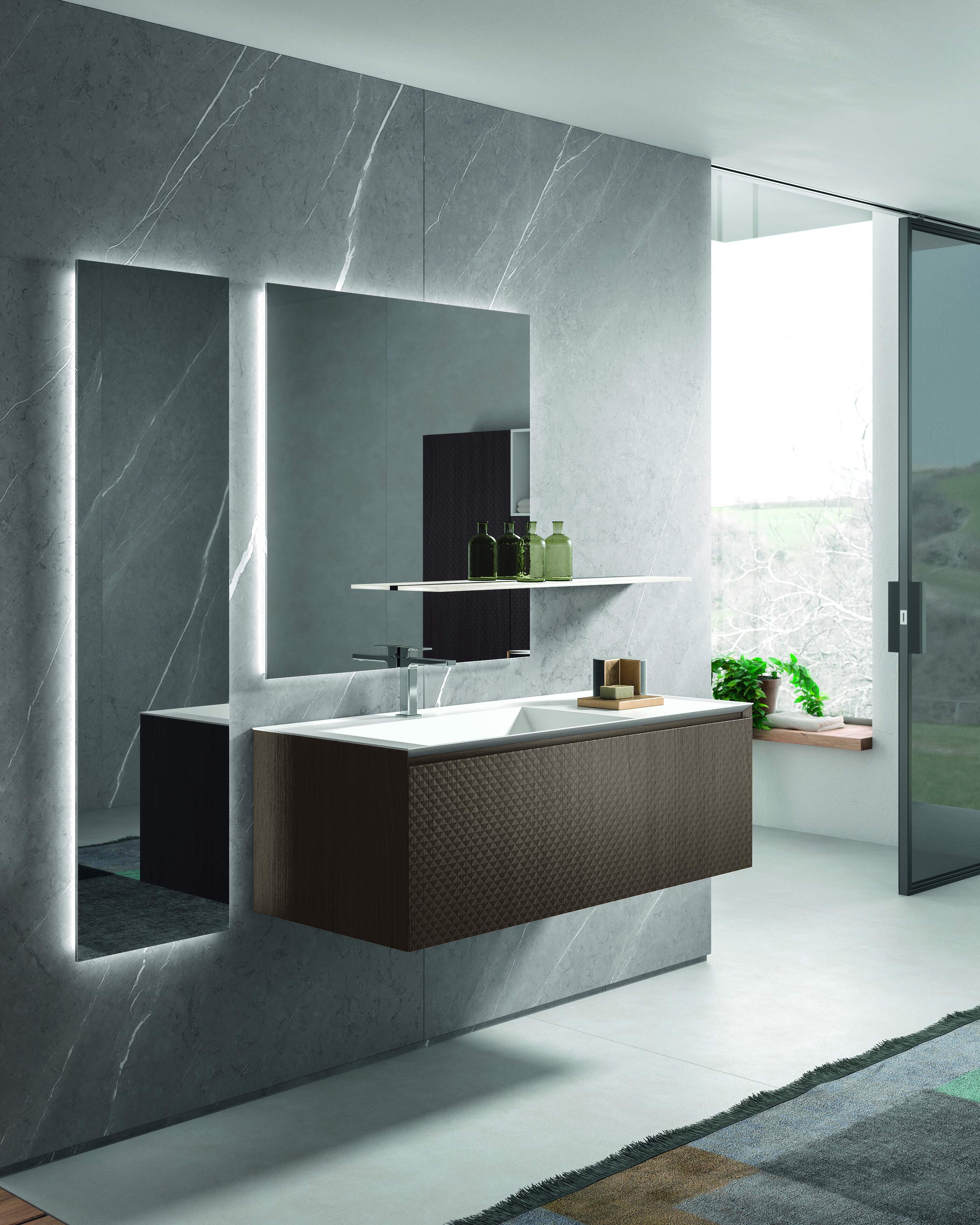 Зеркало прямоугольное для ванной комнаты BMT IKON 801 408 040 01    400х1550х30 мм, серый